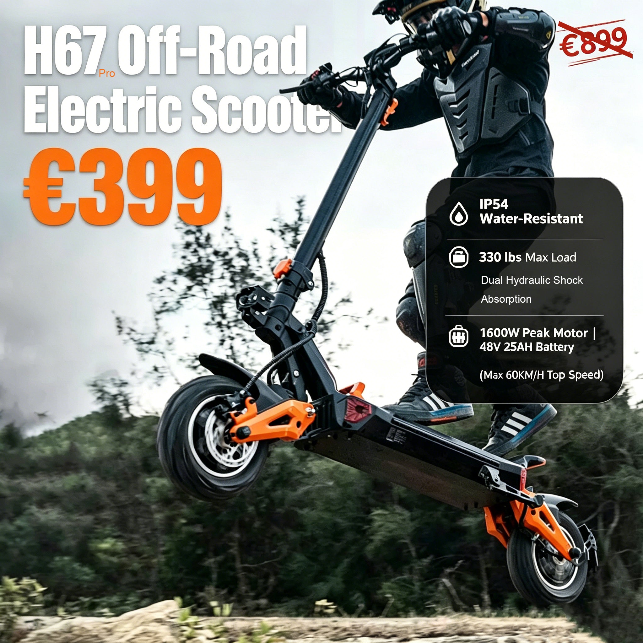 1600W Peak Off-Road E-Scooter HEADEER® H67 Pro | 31 Mph 60 Miles Range