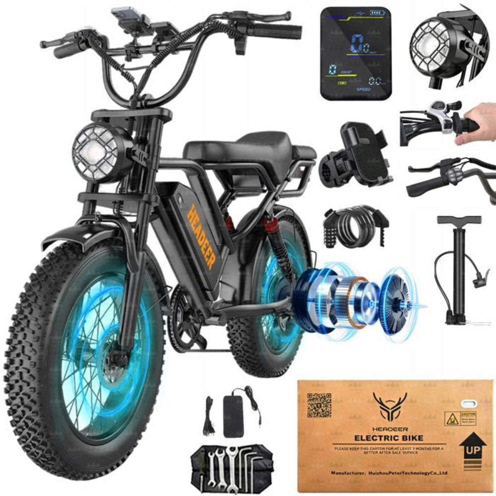 HEADEER® BK20 1500W Fat Tire E-Bike | 31 Mph 50 Miles Retro Commuter