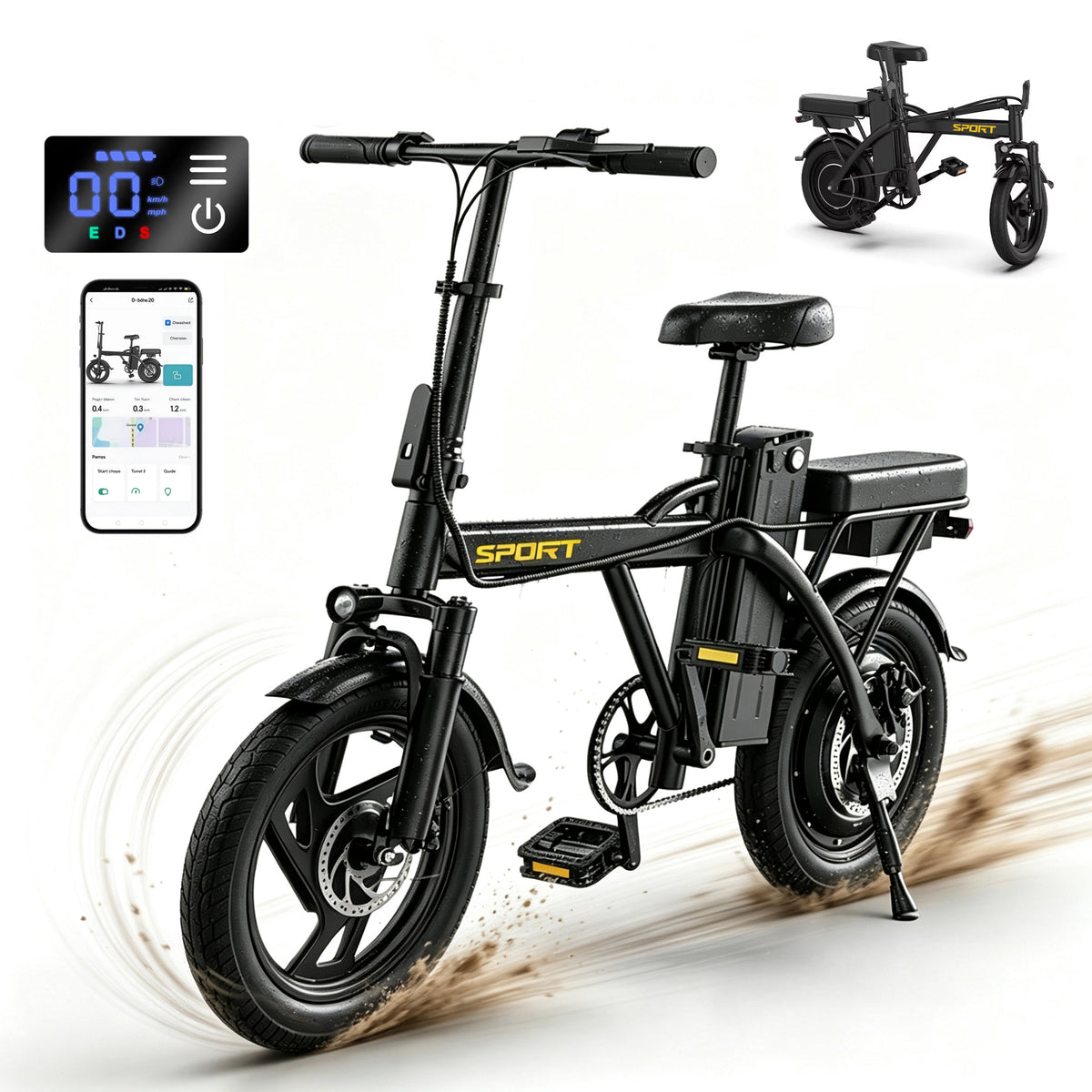 HEADEER® X14-Pro Foldable Electric Bike 14" Ebike 48V 20Ah 1000Wh 100 Miles Range Commuter Off-Road E Bikes