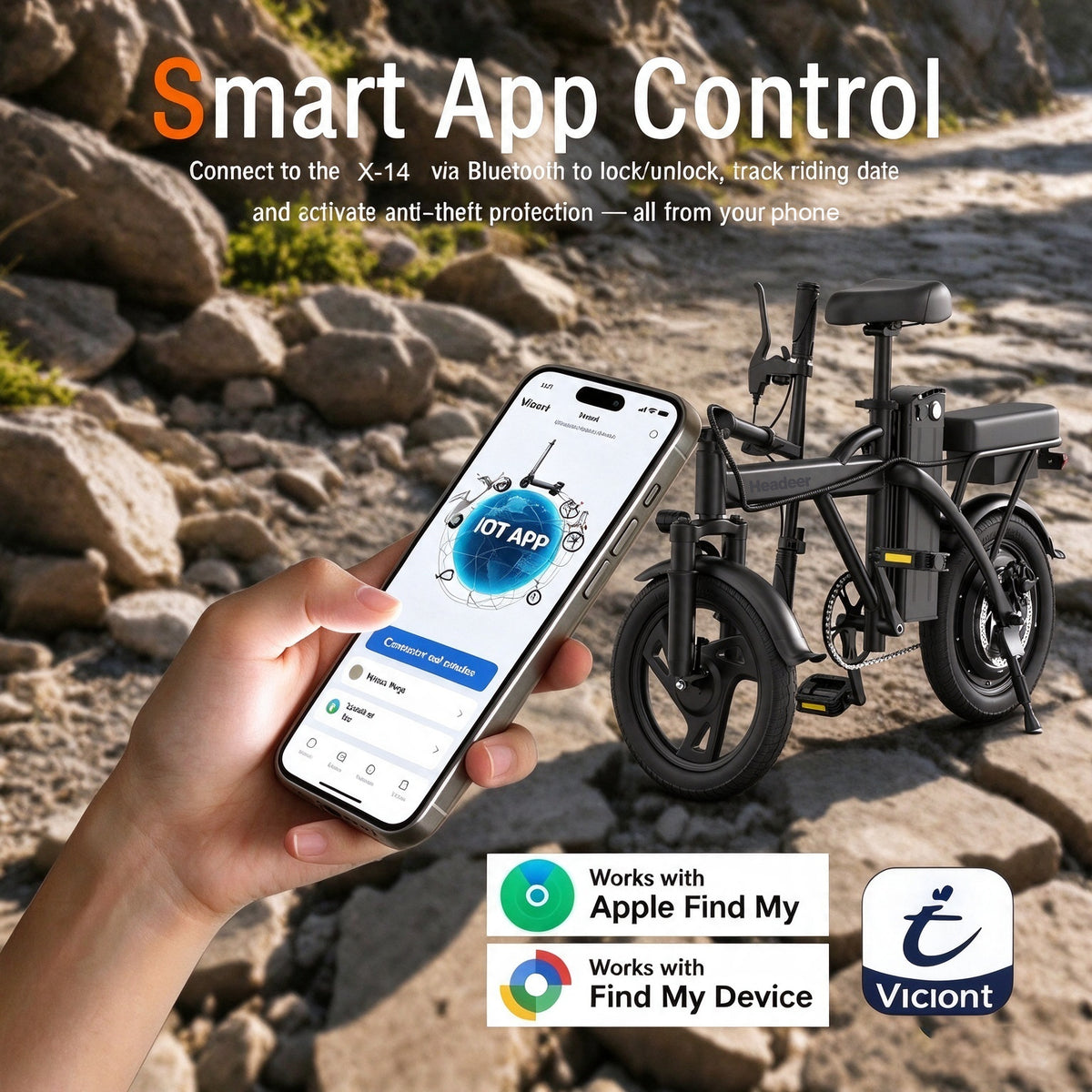 HEADEER® X14-Pro Foldable Electric Bike 14" Ebike 48V 20Ah 1000Wh 100 Miles Range Commuter Off-Road E Bikes