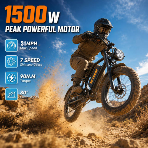 HEADEER® BK20 1500W Peak Power 50 Miles Range 31 Mph Retro Fat Tire Electric Bike
